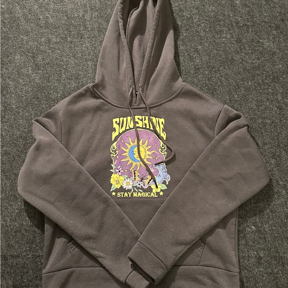 Angel Cult "Sunshine Stay Magical" Hoodie Grey Celestial Sun Moon Boho Medium